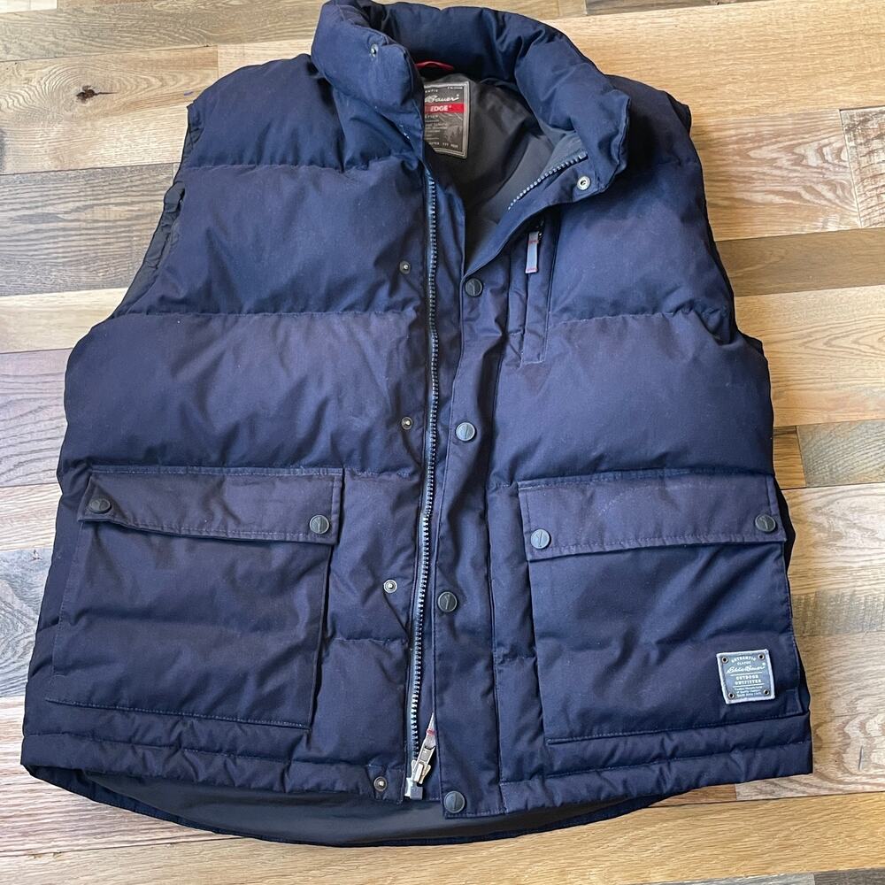 Eddie Bauer WeatherEdge Down Vest Mens Large Tall Navy Puffer Zip